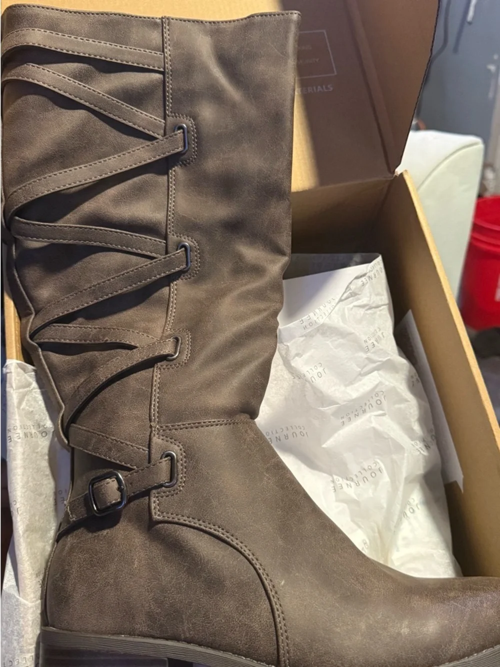 New Journee Collection Women's Carly Extra Wide Calf Belted Knee High Boots 9